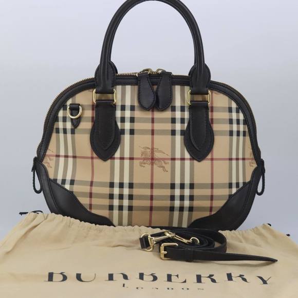BURBERRY Nova Check Hand Bag PVC 2way Beige Gold Auth 96941 - Picture 12 of 16